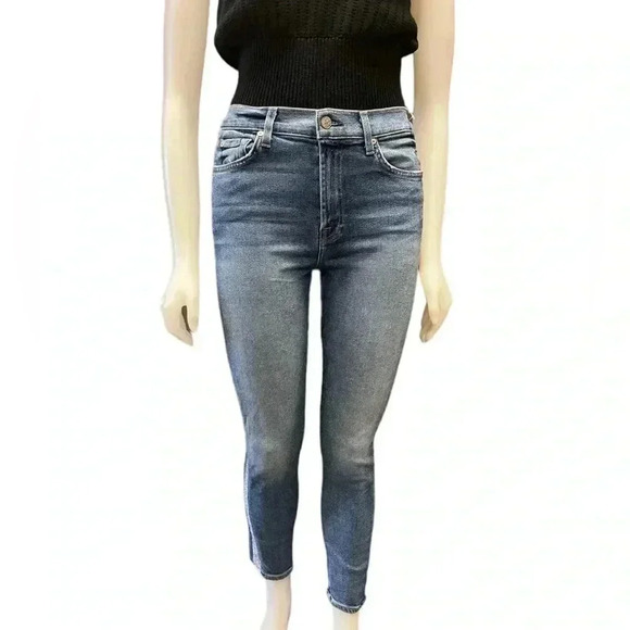7 FOR ALL MANKIND Luxe Vintage High Waist Ankle Skinny Jean Silver  Stripe 29/8 - Picture 5 of 15
